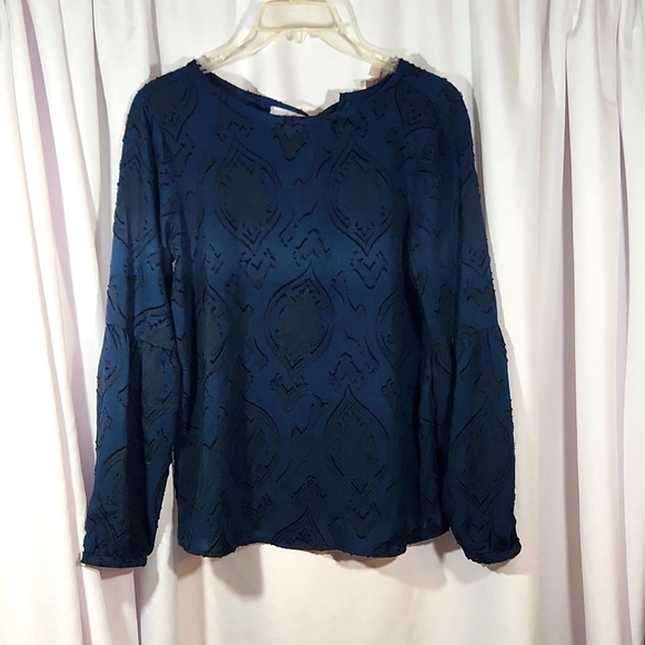 Loft Blue and Black Top with tie closure in the back size Small - Picture 1 of 12